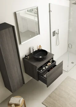Ipiemme SRL Meuble vasque suspendu effet chêne Metz l.60 cm + plan de toilette effet chêne Metz, Pura+