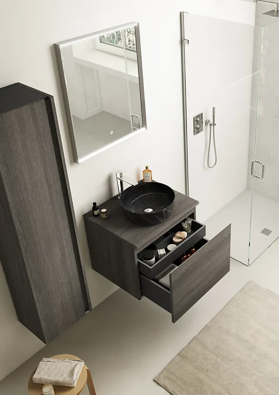 Ipiemme SRL Meuble vasque suspendu effet chêne Metz l.60 cm + plan de toilette effet chêne Metz, Pura+