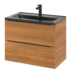 GoodHome Meuble vasque suspendu effet noyer l.80 cm Imandra + plan vasque noir céramique, Nira