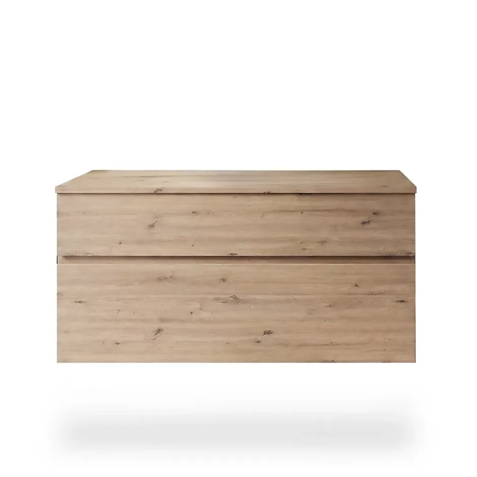 Meuble vasque suspendu effet chêne artisan l.120 cm + plan de toilette, Calao* Meuble Buanderie|Meuble Vasque