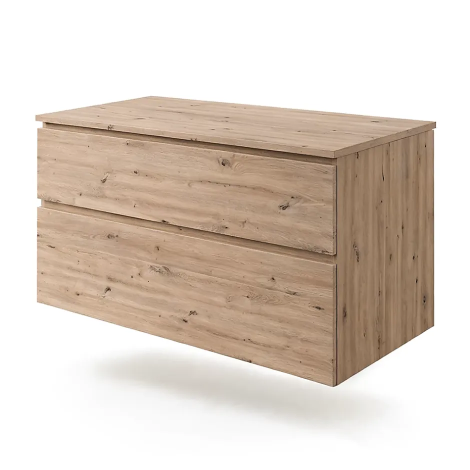 Meuble vasque suspendu effet chêne artisan l.120 cm + plan de toilette, Calao* Meuble Buanderie|Meuble Vasque