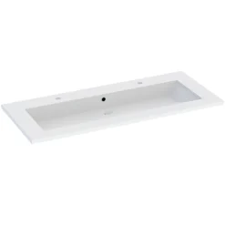 Meuble vasque suspendu effet chêne artisan l.120 cm + plan vasque blanc en résine, Calao* Meuble Vasque