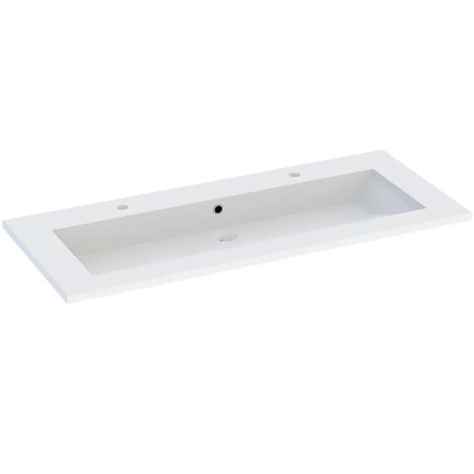 Meuble vasque suspendu effet chêne artisan l.120 cm + plan vasque blanc en résine, Calao* Meuble Vasque