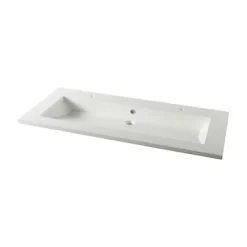 Meuble vasque suspendu effet chêne artisan l.120 cm + plan vasque blanc en résine, Calao* Meuble Vasque