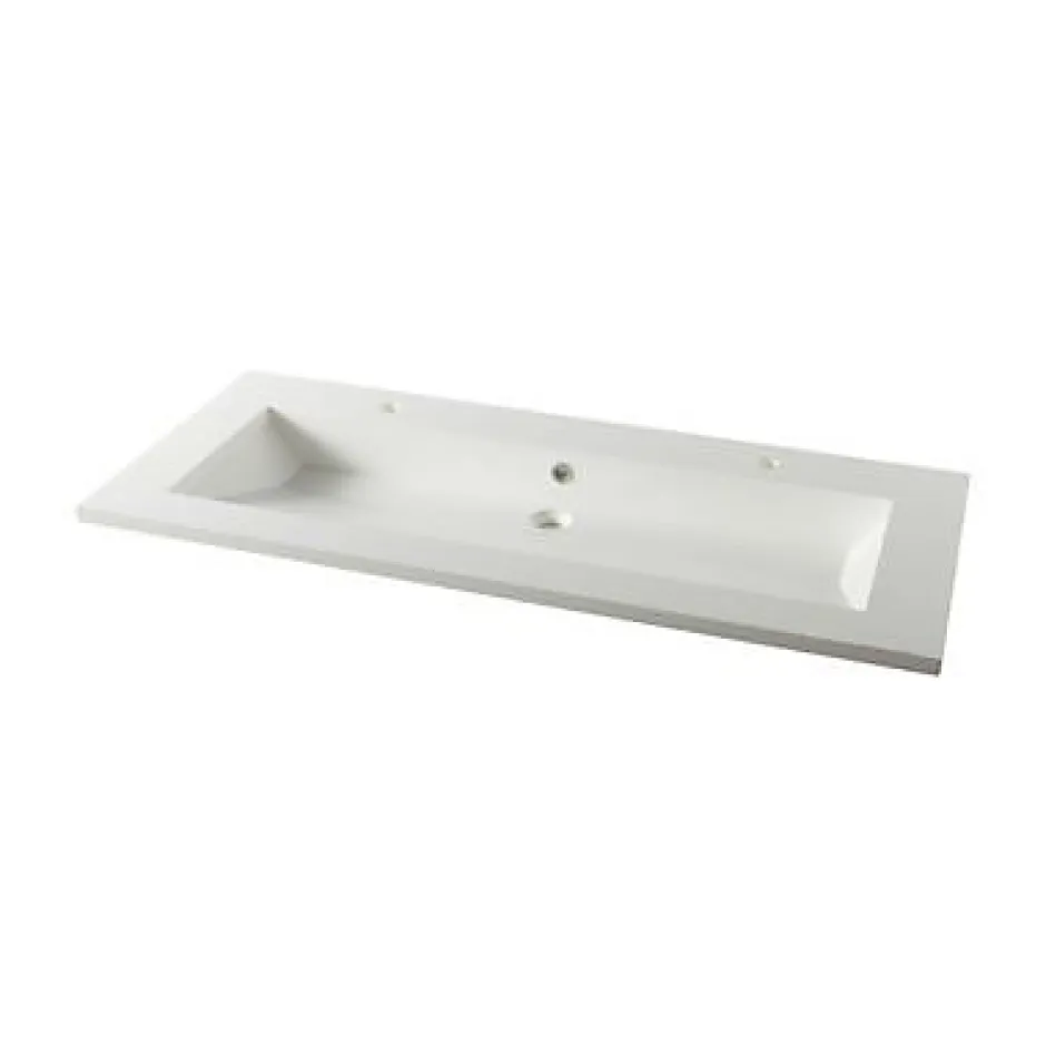 Meuble vasque suspendu effet chêne artisan l.120 cm + plan vasque blanc en résine, Calao* Meuble Vasque