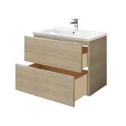 GoodHome Meuble vasque suspendu effet chêne l.80 cm Imandra + plan vasque blanc céramique Nira,