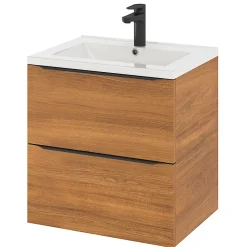 GoodHome Meuble vasque suspendu effet noyer l.60 cm Imandra + plan vasque blanc céramique Nira,