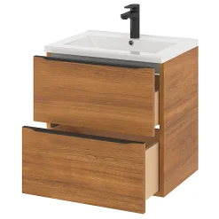 GoodHome Meuble vasque suspendu effet noyer l.60 cm Imandra + plan vasque blanc céramique Nira,