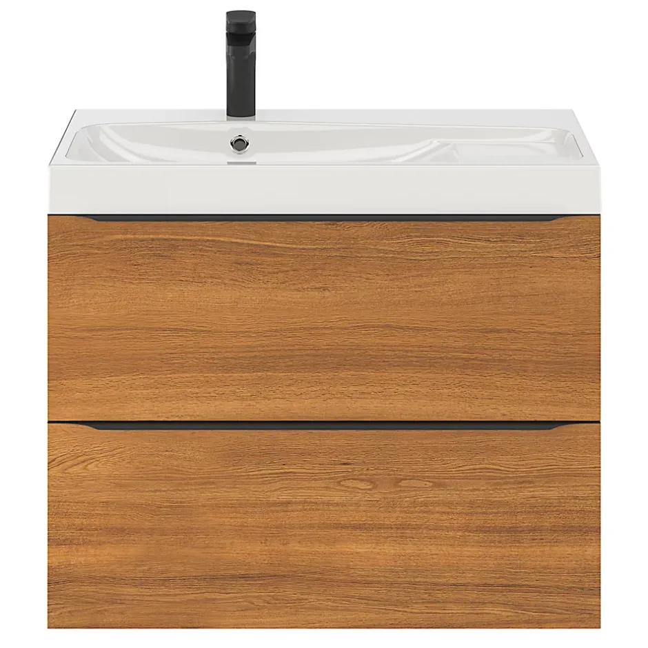GoodHome Meuble vasque suspendu effet noyer l.80 cm Imandra + plan vasque blanc résine Mila,* Meuble Vasque