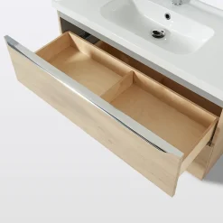 GoodHome Meuble vasque suspendu effet chêne l.100 cm Imandra + plan vasque blanc céramique Lana,