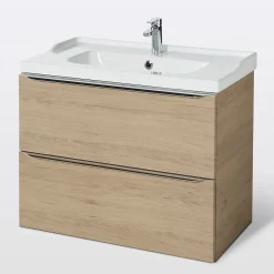 GoodHome Meuble vasque suspendu effet chêne l.80 cm Imandra + plan vasque blanc céramique Lana,