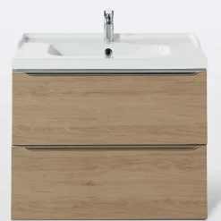 GoodHome Meuble vasque suspendu effet chêne l.80 cm Imandra + plan vasque blanc céramique Lana,