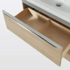 GoodHome Meuble vasque suspendu effet chêne l.80 cm Imandra + plan vasque blanc céramique Lana,