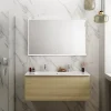 Ipiemme SRL Meuble vasque suspendu effet chêne l.120 cm + plan vasque blanc céramique pour 2 robinets, Pura+