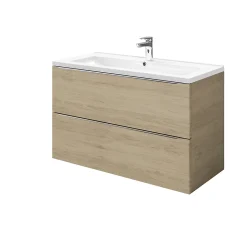 GoodHome Meuble vasque suspendu effet chêne l.100 cm Imandra + plan vasque blanc céramique Nira,