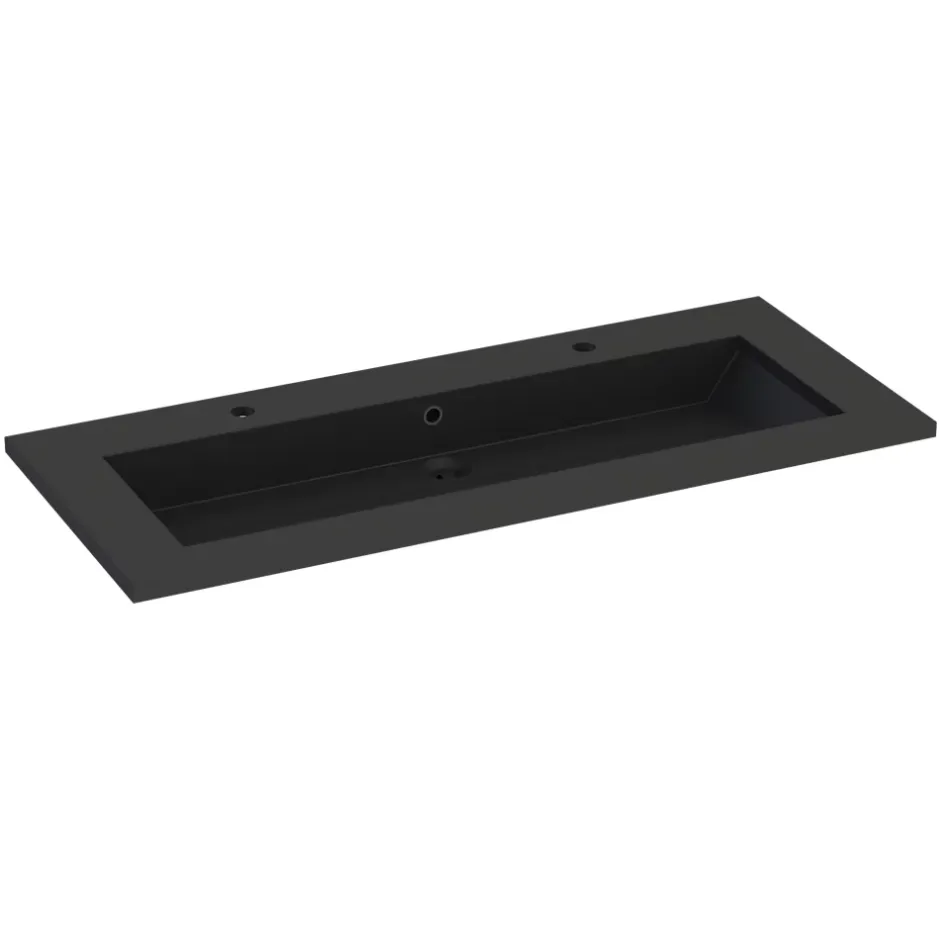 Meuble vasque suspendu effet chêne artisan l.120 cm + plan vasque noir en résine, Calao* Meuble Vasque