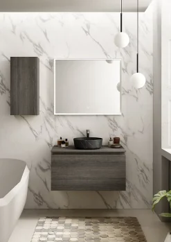 Ipiemme SRL Meuble vasque suspendu effet chêne Metz l.90 cm + plan de toilette effet chêne Metz, Pura+