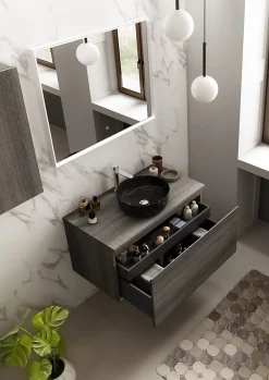 Ipiemme SRL Meuble vasque suspendu effet chêne Metz l.90 cm + plan de toilette effet chêne Metz, Pura+