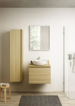 Ipiemme SRL Meuble vasque suspendu effet chêne l.60 cm + plan de toilette effet chêne, Pura+* Meuble Buanderie
