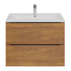GoodHome Meuble vasque suspendu effet noyer l.80 cm Imandra + plan vasque blanc céramique Nira,