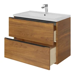 GoodHome Meuble vasque suspendu effet noyer l.80 cm Imandra + plan vasque blanc céramique Nira,
