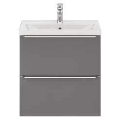 GoodHome Meuble vasque suspendu faible profondeur gris brillant l.60 cm Imandra + plan vasque blanc céramique Nira,