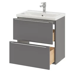 GoodHome Meuble vasque suspendu faible profondeur gris brillant l.60 cm Imandra + plan vasque blanc céramique Nira,