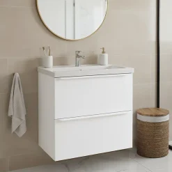 GoodHome Meuble vasque suspendu faible profondeur blanc mat l.60 cm Imandra + plan vasque blanc Nira,* Meuble De Salle De Bains Faible Profondeur|Meuble Vasque