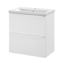 GoodHome Meuble vasque suspendu faible profondeur blanc mat l.60 cm Imandra + plan vasque blanc Nira,* Meuble De Salle De Bains Faible Profondeur|Meuble Vasque
