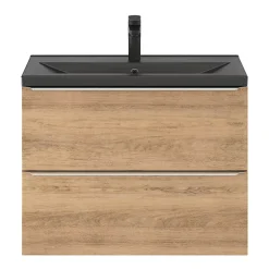 GoodHome Meuble vasque suspendu faible profondeur effet chêne l.80 cm Imandra + plan vasque noir céramique Nira,