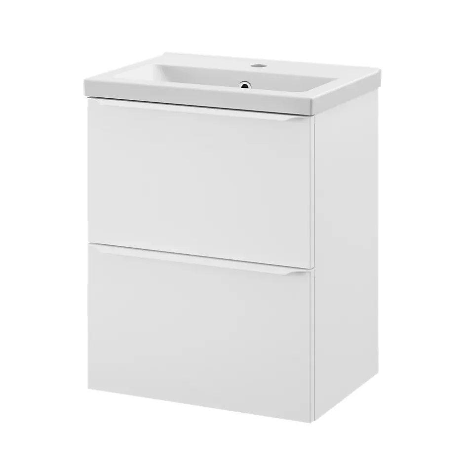 GoodHome Meuble vasque suspendu faible profondeur blanc mat l.50 cm Imandra + plan vasque blanc Nira,* Meuble De Salle De Bains Faible Profondeur|Meuble Vasque