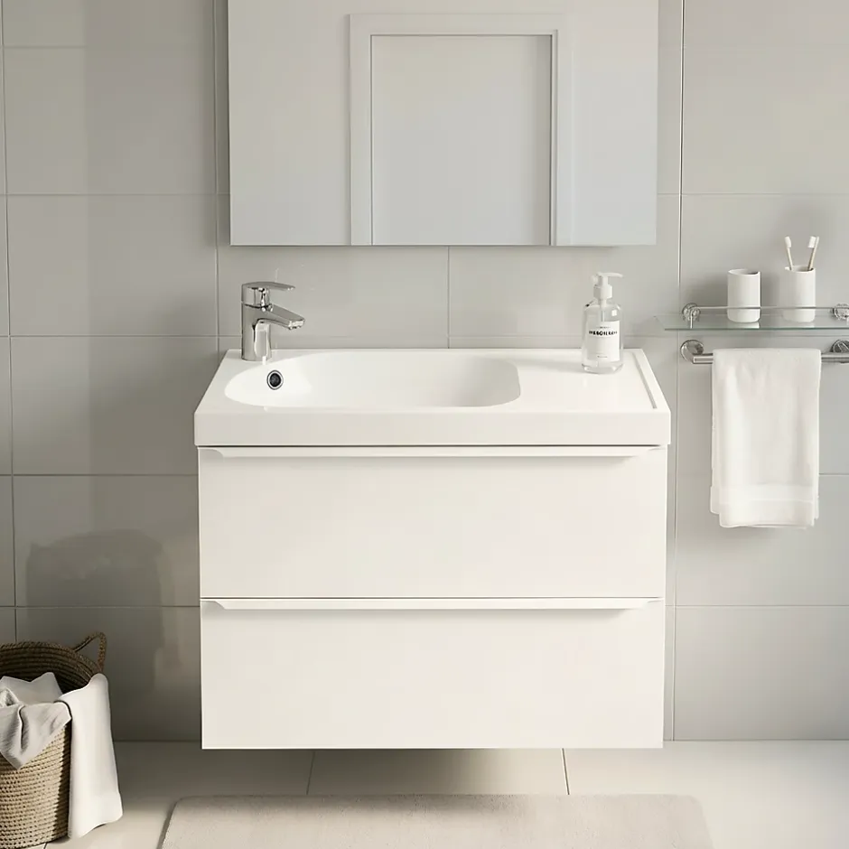 GoodHome Meuble vasque suspendu faible profondeur blanc mat l.80 cm Imandra + plan vasque blanc Maza,