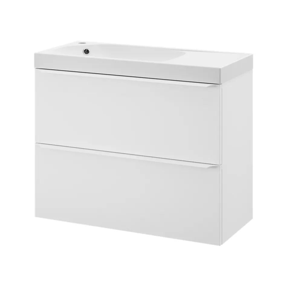 GoodHome Meuble vasque suspendu faible profondeur blanc mat l.80 cm Imandra + plan vasque blanc Maza,