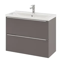 GoodHome Meuble vasque suspendu faible profondeur gris taupe brillant l.80 cm Imandra + plan vasque blanc céramique Nira,