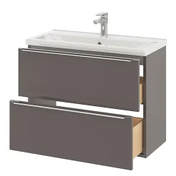 GoodHome Meuble vasque suspendu faible profondeur gris taupe brillant l.80 cm Imandra + plan vasque blanc céramique Nira,