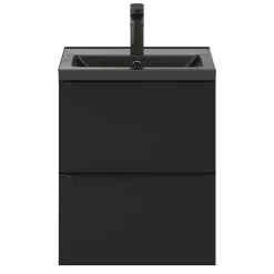 GoodHome Meuble vasque suspendu faible profondeur noir mat l.50 cm Imandra + plan vasque noir céramique Nira,* Meuble De Salle De Bains Faible Profondeur|Meuble Vasque