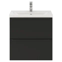 GoodHome Meuble vasque suspendu faible profondeur noir mat l.60 cm Imandra + plan vasque blanc céramique Nira,