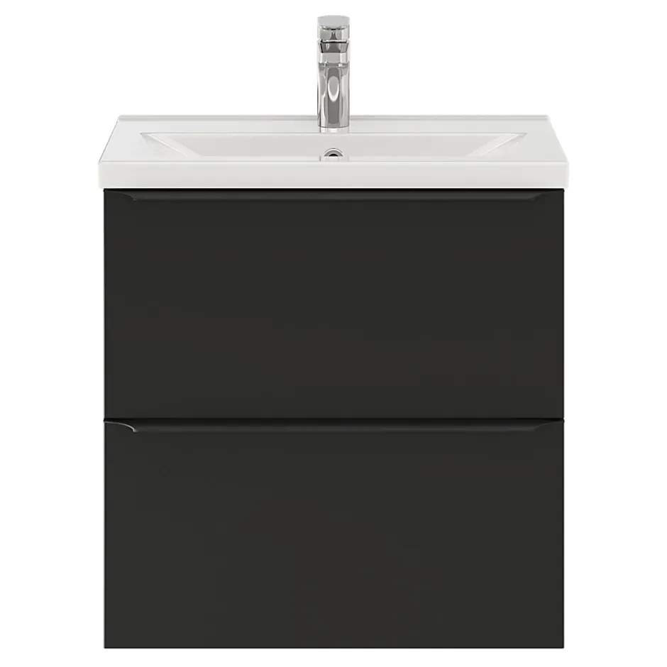 GoodHome Meuble vasque suspendu faible profondeur noir mat l.60 cm Imandra + plan vasque blanc céramique Nira,