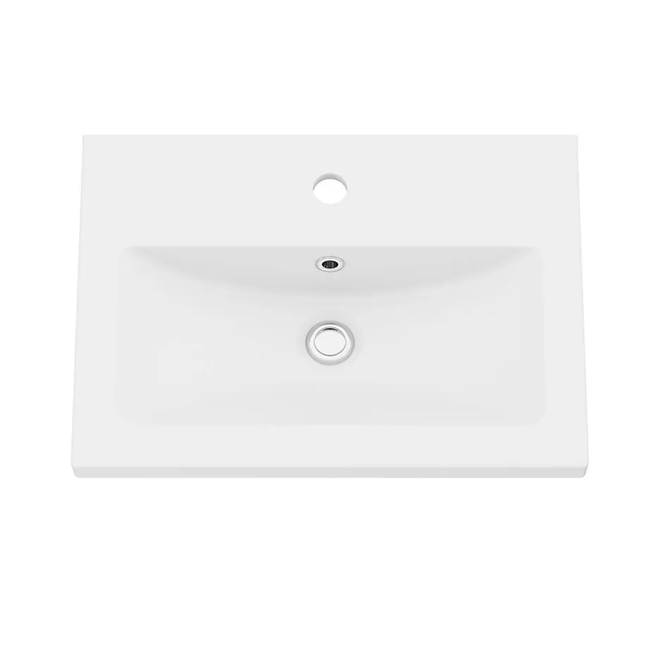 GoodHome Meuble vasque suspendu faible profondeur effet chêne l.50 cm Imandra + plan vasque blanc céramique Nira,* Meuble Vasque|Meuble De Salle De Bains Faible Profondeur