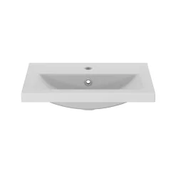 GoodHome Meuble vasque suspendu faible profondeur effet chêne l.50 cm Imandra + plan vasque blanc céramique Nira,* Meuble Vasque|Meuble De Salle De Bains Faible Profondeur