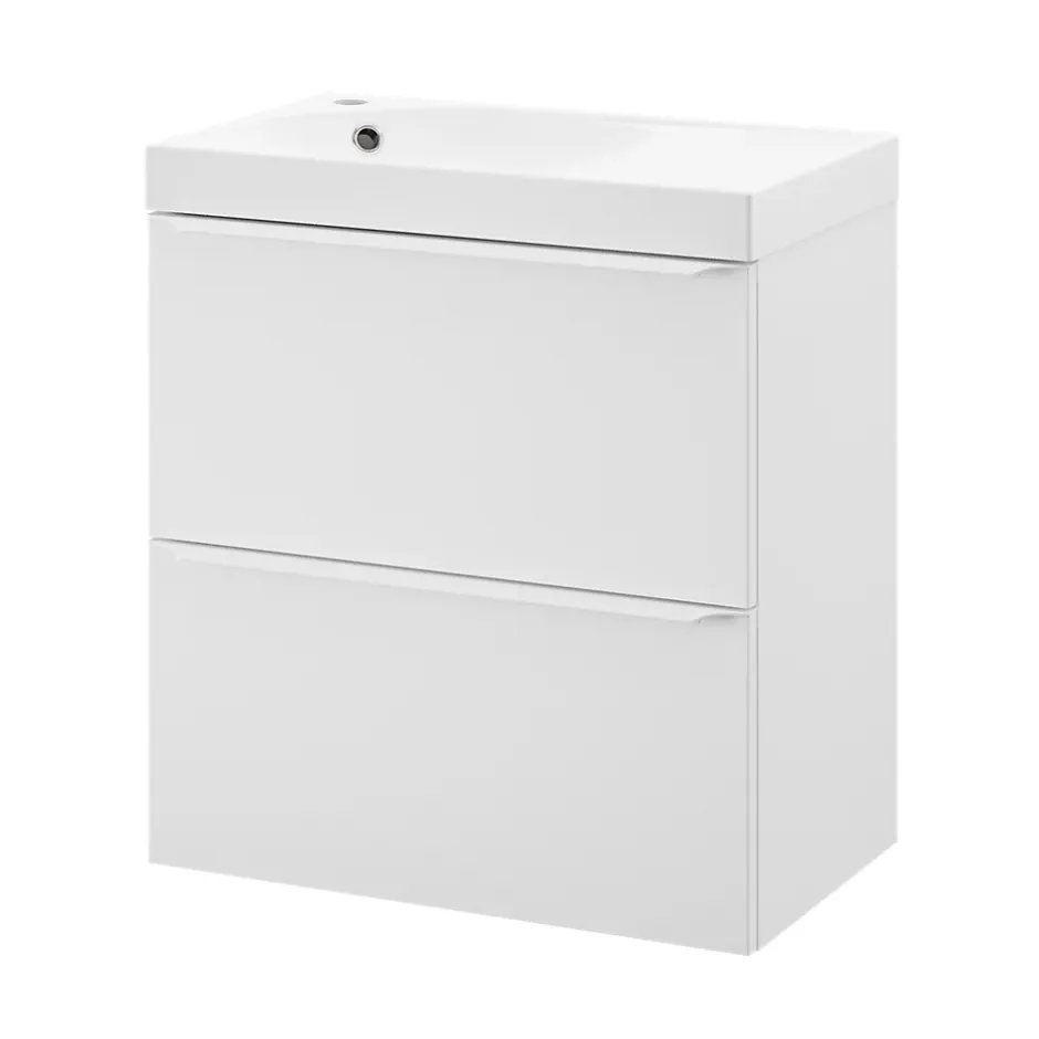 GoodHome Meuble vasque suspendu faible profondeur blanc mat l.60 cm Imandra + plan vasque blanc Maza,