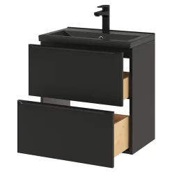 GoodHome Meuble vasque suspendu faible profondeur noir mat l.60 cm Imandra + plan vasque noir céramique Nira,