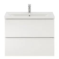 GoodHome Meuble vasque suspendu faible profondeur blanc brillant l.80 cm Imandra + plan vasque blanc céramique Nira,