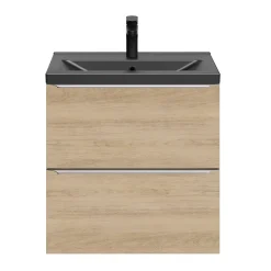 GoodHome Meuble vasque suspendu faible profondeur effet chêne l.60 cm Imandra + plan vasque noir céramique Nira,