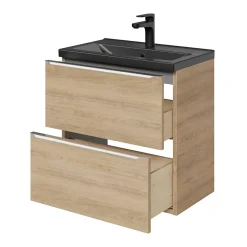 GoodHome Meuble vasque suspendu faible profondeur effet chêne l.60 cm Imandra + plan vasque noir céramique Nira,