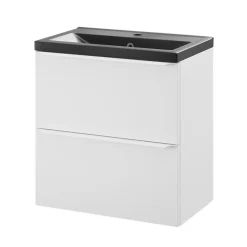 GoodHome Meuble vasque suspendu faible profondeur blanc mat l.60 cm Imandra + plan vasque noir céramique Nira,* Meuble De Salle De Bains Faible Profondeur