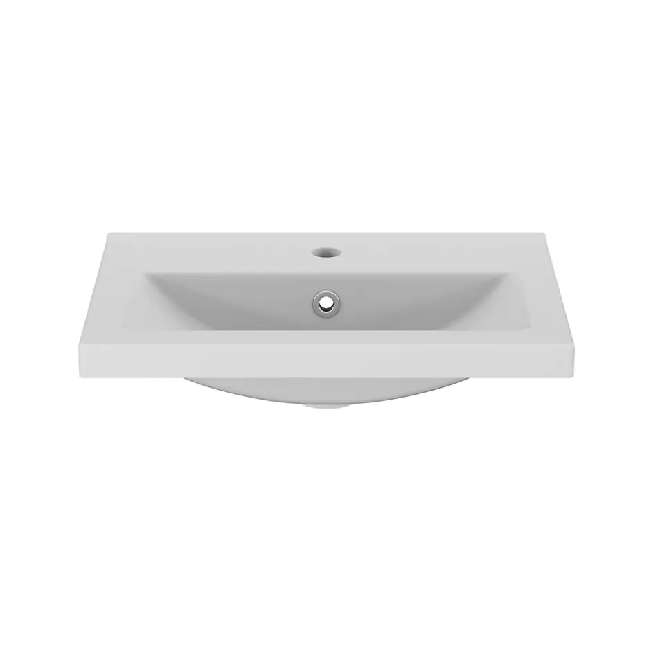 GoodHome Meuble vasque suspendu faible profondeur blanc brillant l.50 cm Imandra + plan vasque blanc céramique Nira,* Meuble De Salle De Bains Faible Profondeur|Meuble Vasque
