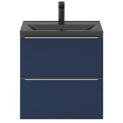 GoodHome Meuble vasque suspendu faible profondeur bleu nuit mat l.60 cm Imandra + plan vasque noir céramique Nira,