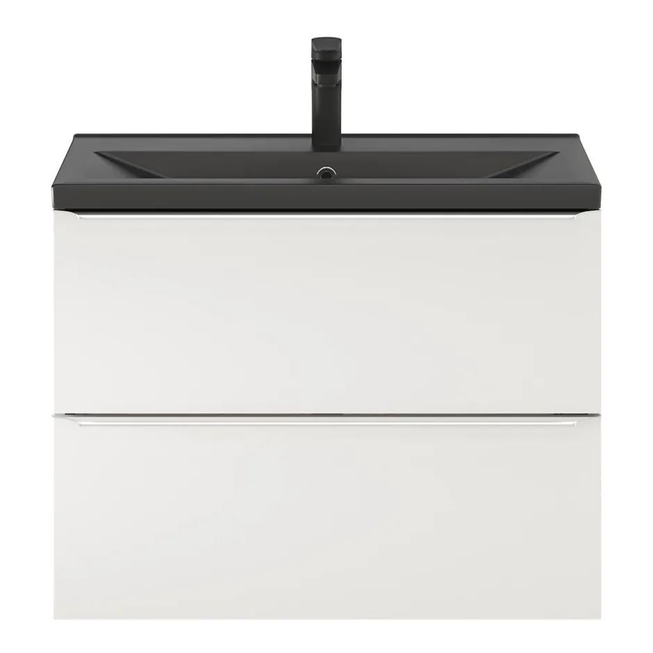 GoodHome Meuble vasque suspendu faible profondeur blanc brillant l.80 cm Imandra + plan vasque noir céramique Nira,