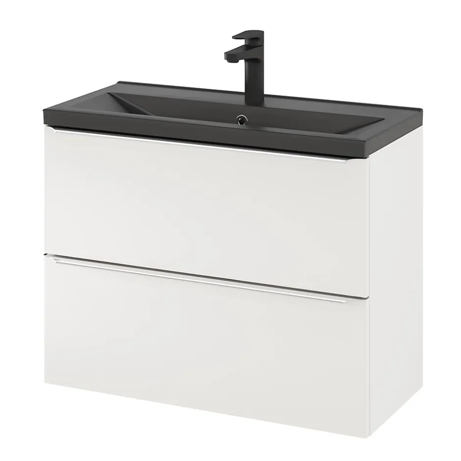 GoodHome Meuble vasque suspendu faible profondeur blanc brillant l.80 cm Imandra + plan vasque noir céramique Nira,